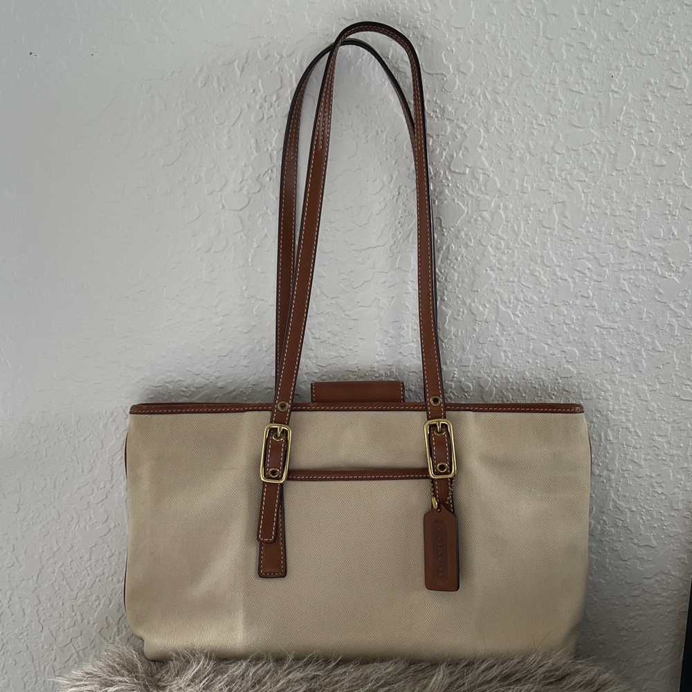 Vintage Coach Legacy West Cream Twill Shoulder Tote Bag 9869